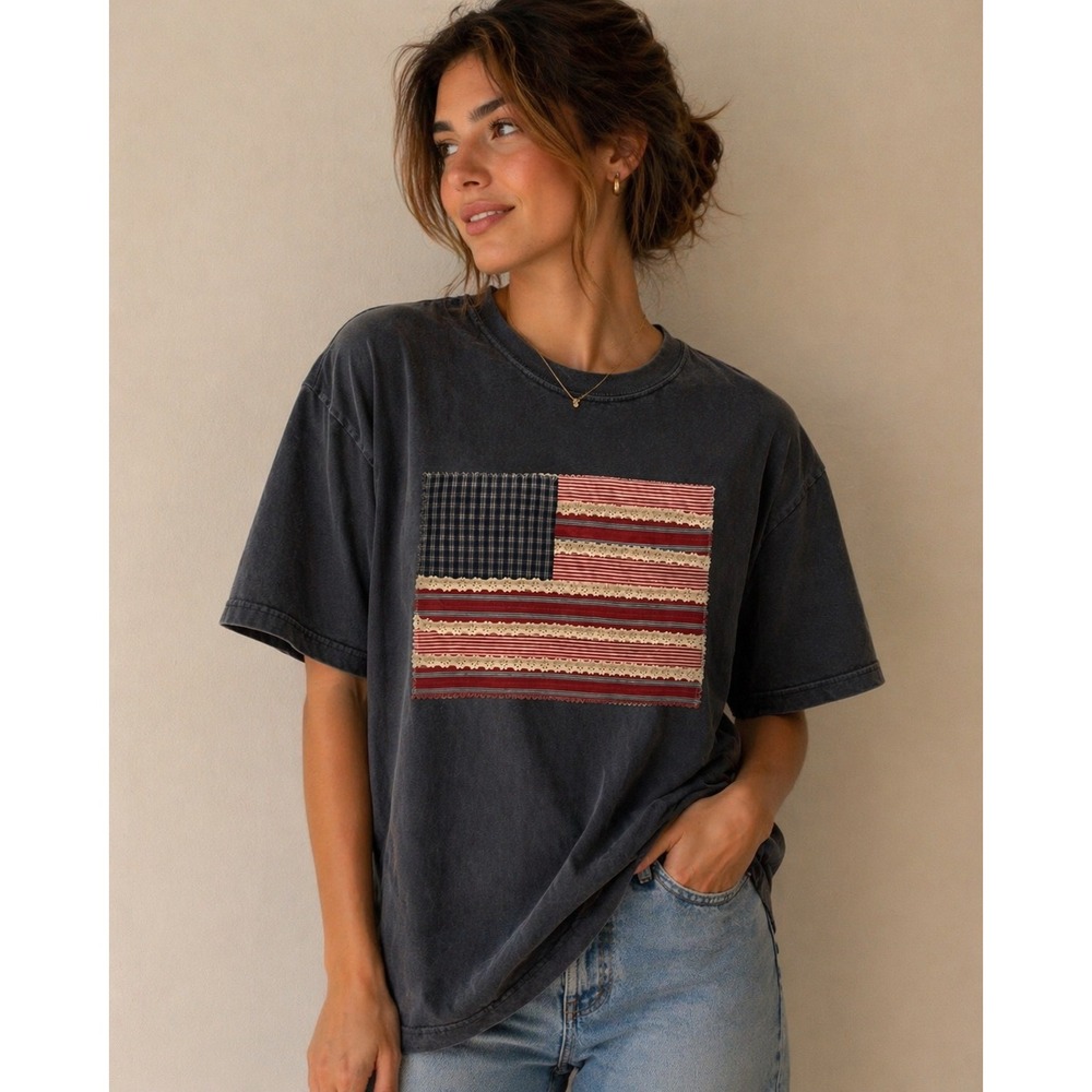 Comfort Color Sewn Patchwork Flag Demin